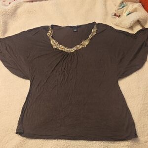 White House Black Market Brown Embellished Blouse